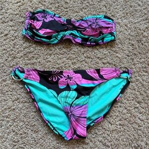 Xhilaration Blue and Purple Bikini Set Tropical Floral Design